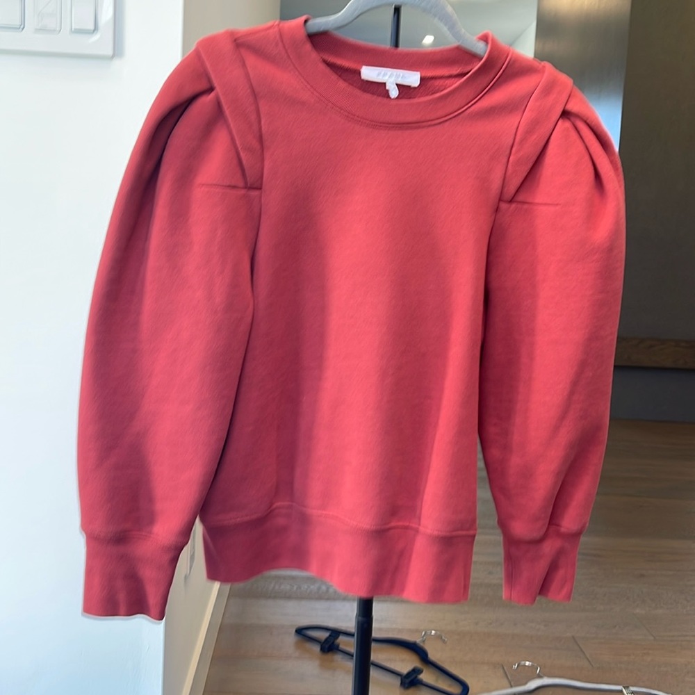 Frame Denim Coral Red Puff-Sleeve Sweatshirt